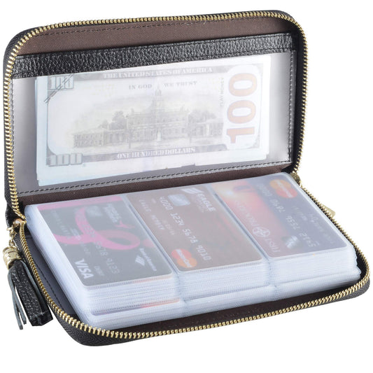 Easyoulife Credit Card Holder Wallet Womens Zipper Leather Case Purse RFID Blocking (Black)
