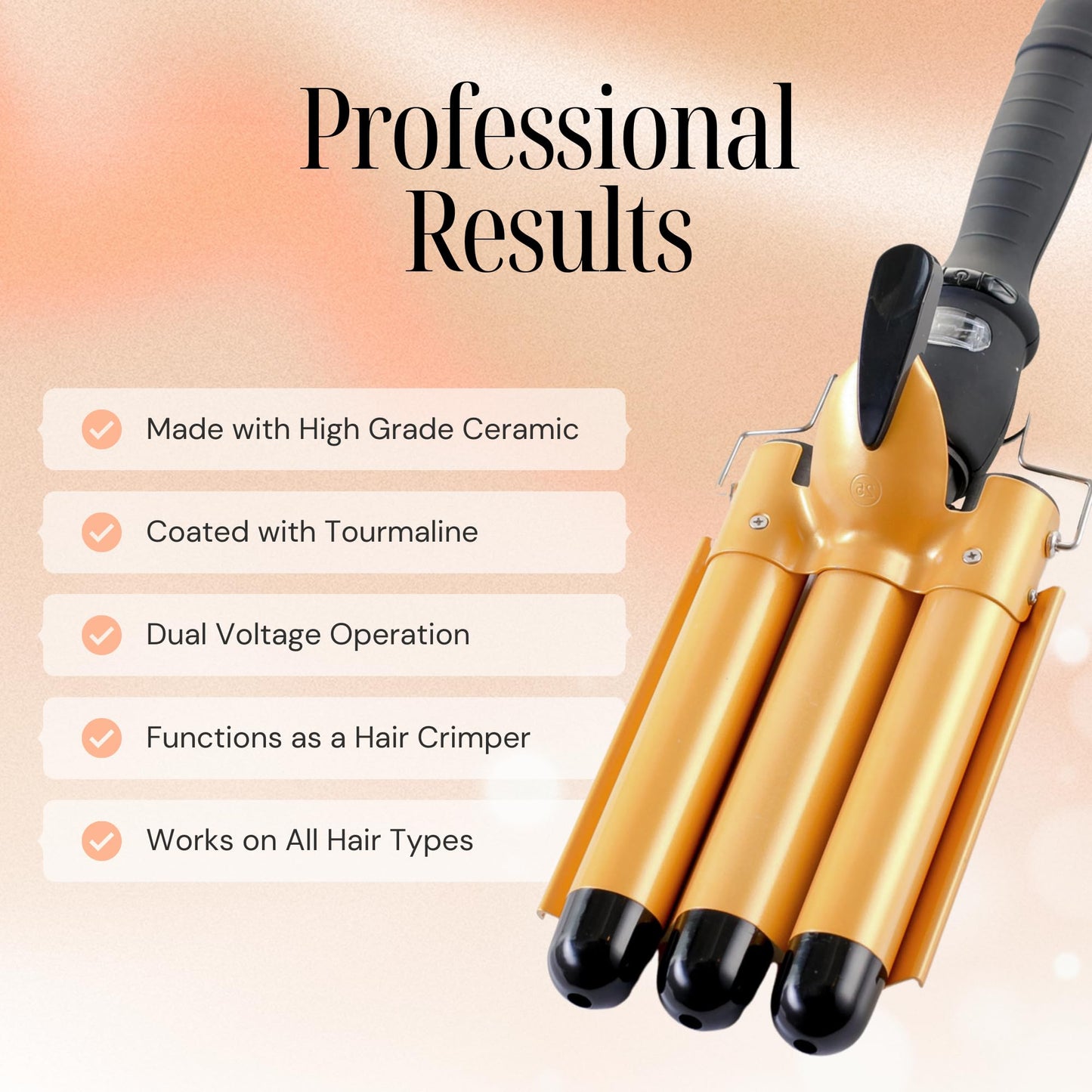 Alure Three Barrel Curling Iron Wand with LCD Temperature Display - 1 Inch Ceramic Tourmaline Triple Barrels, Dual Voltage Crimping Tool, Best Hair