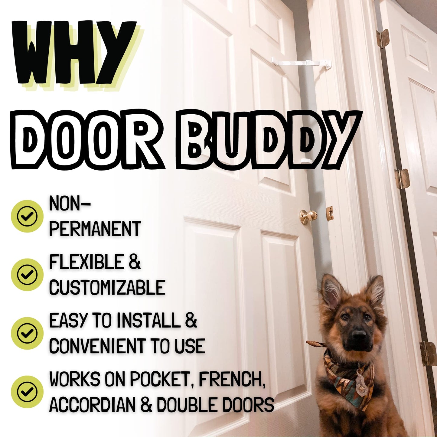 Door Buddy Adjustable Pet Door Latch – Grey Cat Door Strap, Dog-Proof Litter Box & Feeding Area Access, Fits Most Interior Doors