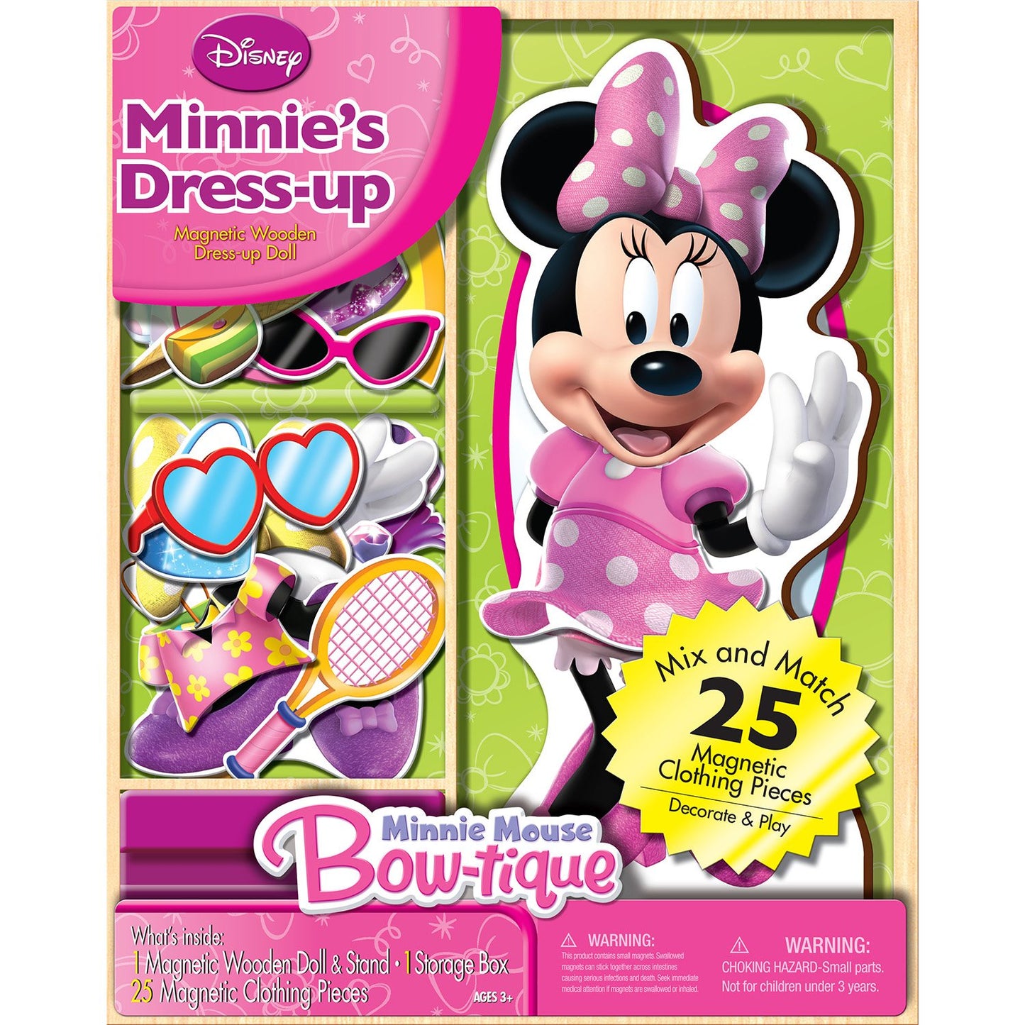 Bendon Disney Minnie Mouse Wooden Magnetic Playset, 25-Piece