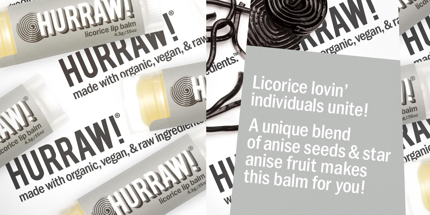 Hurraw! Almond, Coconut, Licorice Lip Balms, 3 Pack Bundle: Organic, Certified Vegan, Cruelty and Gluten Free. Non-GMO, 100% Natural. Bee, Shea, Soy