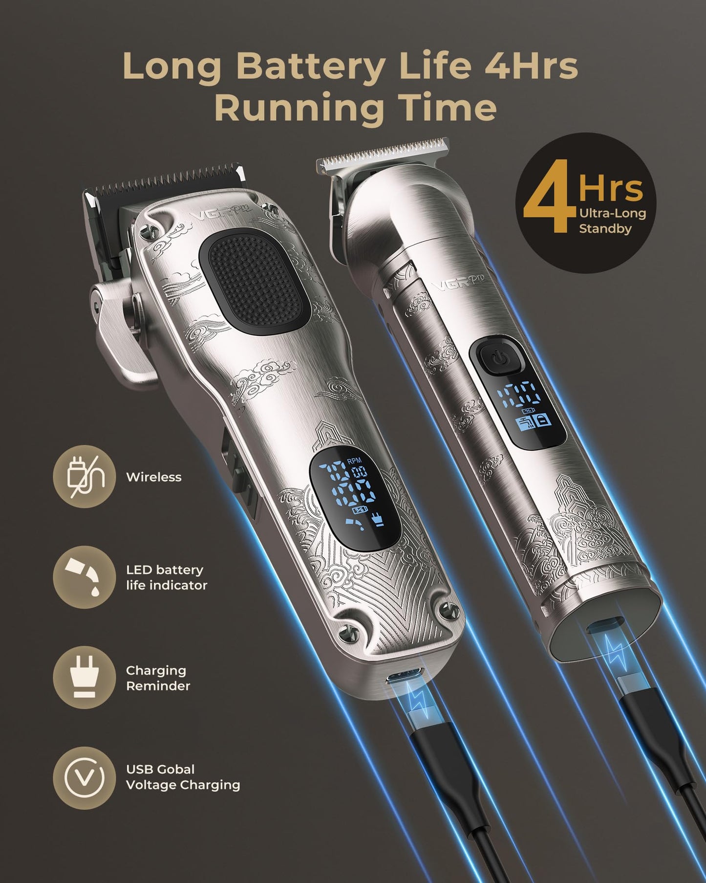 VGRPRO Hair Clippers for Men Professional, Cordless Hair Clippers for Hair Cutting, Mens Clippers and Trimmers Set, Electric Hair Trimmer for Men Beauty and Personal Care VGRPRO