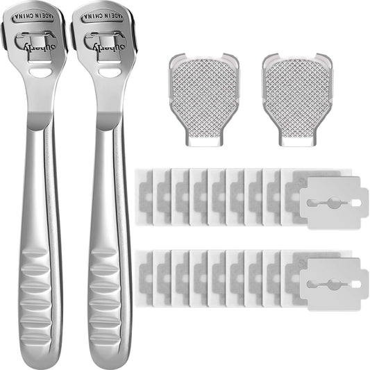 24 Pieces Callus Shaver Set, 20 Replacement Slices Blades 2 Callus Shavers and 2 Foot File Head Foot Care Tools Steel Handle Hard Skin Remover Beauty & Personal Care Mudder
