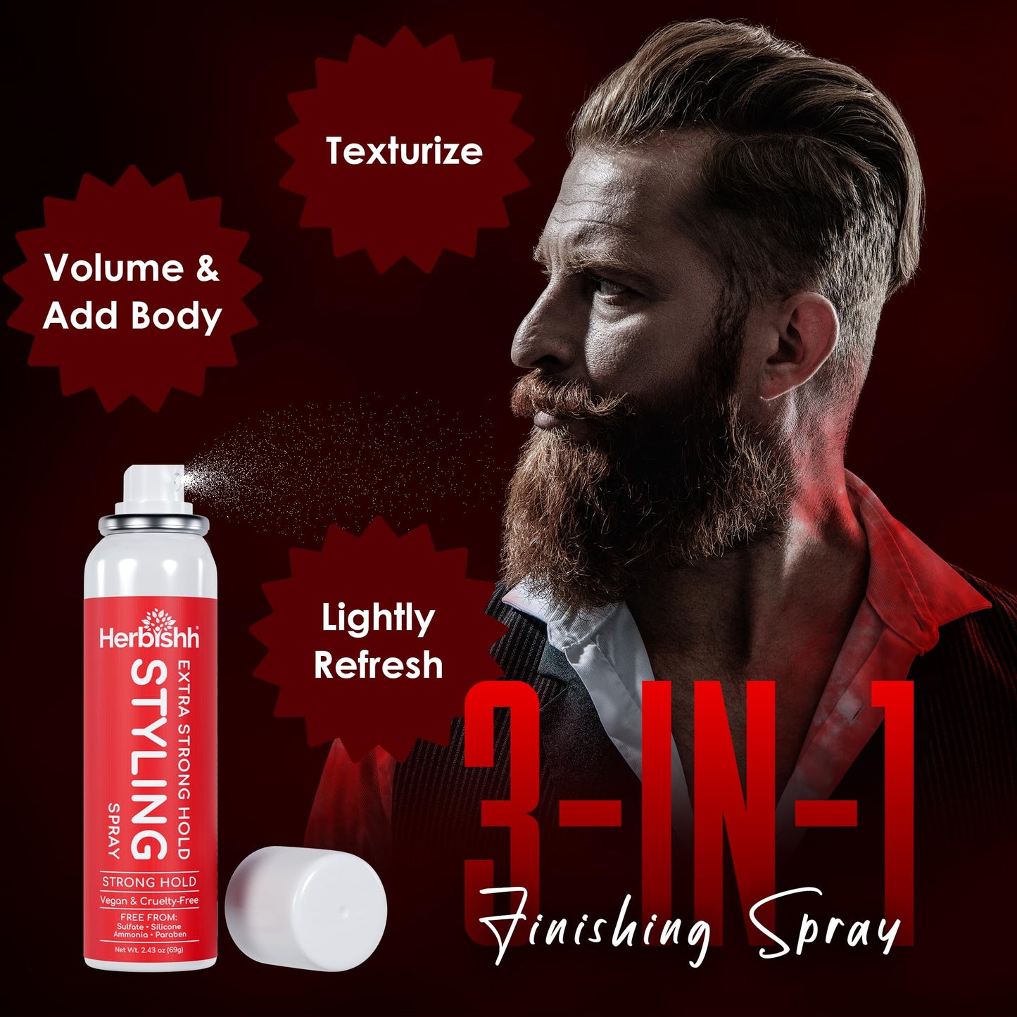 Herbishh Extra Strong Hold Styling Spray (69 g), Mini Travel Size Aerosol Mist for Fine Hair, Long Lasting & Non-Sticky, Flake-free & Quick Drying