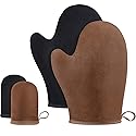 TOODOO 4 Pieces Double Sided Soft Microfiber Self Tanning Mitt Applicator Mini Finger Face Gloves for Self Tanner (Black and Brown)