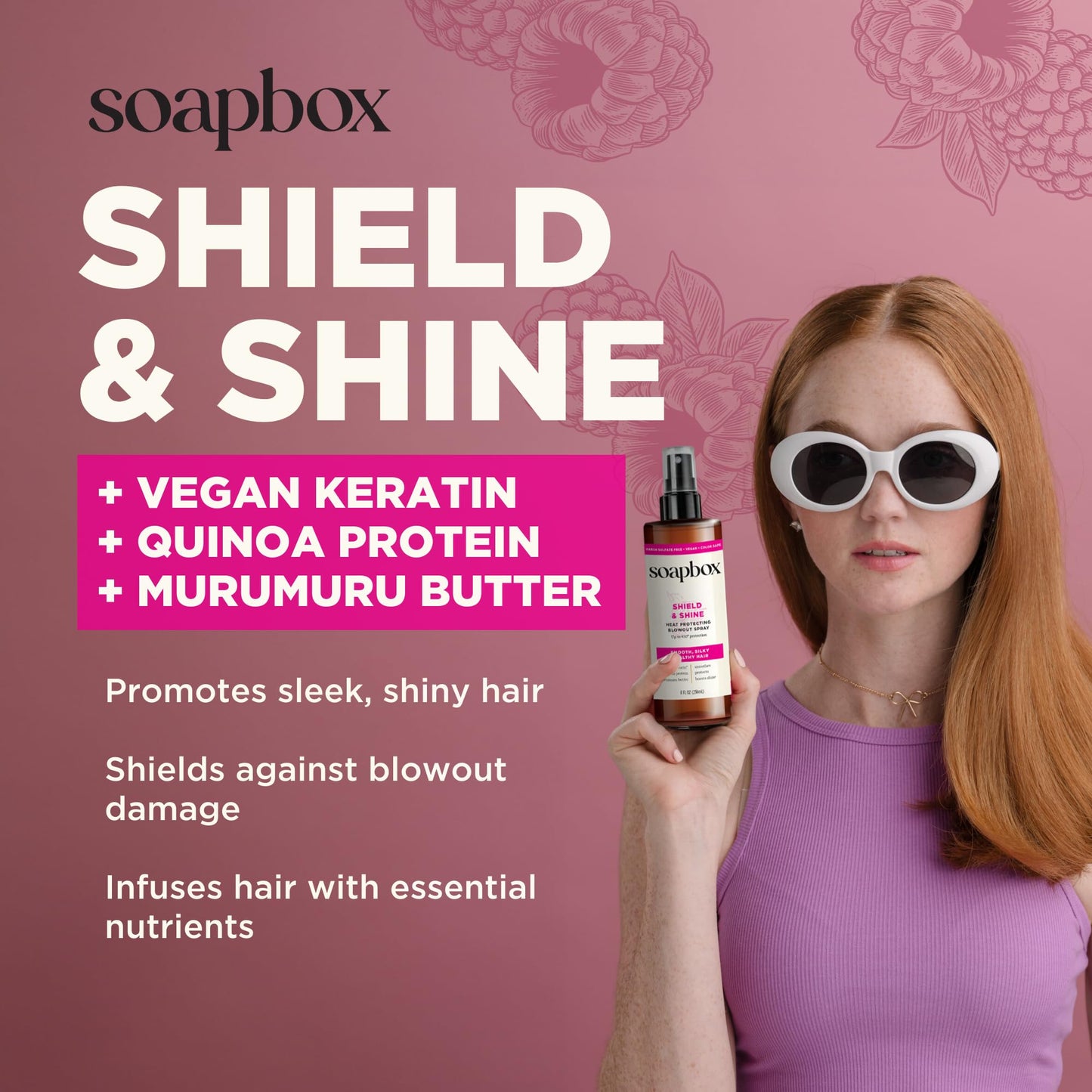 Soapbox Heat Protectant Spray, 8oz - Strengthening Hair Care, 3-in-1 Heat Protection, Shine Boosting, Anti Frizz Hair Spray, Vegan, Silicone Free