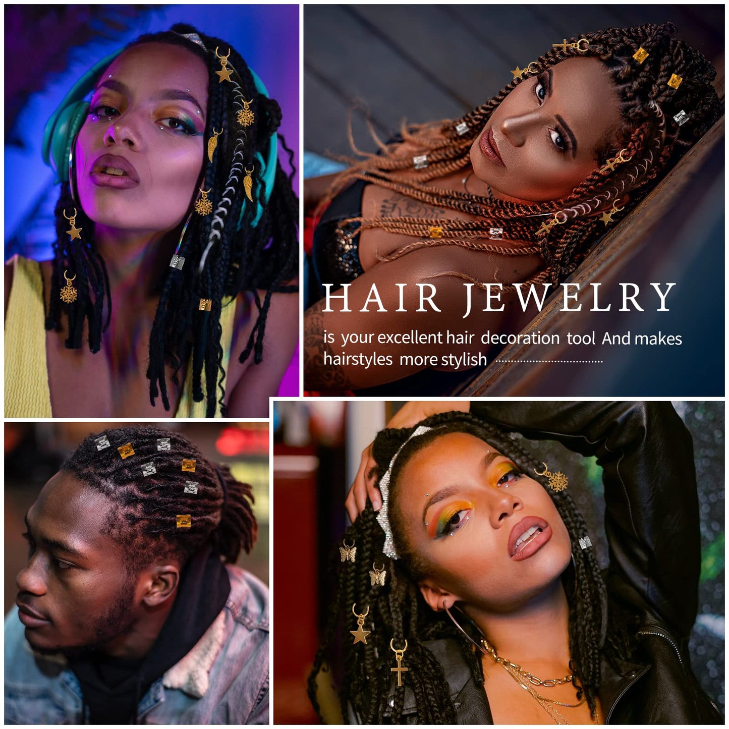 230PCS Hair Jewelry Beads?Dreadlocks Jewels for Women Braids, Gold And Silver Winding Line, Metal Hair Rings Cuffs Clips?Hair Charms Pendants Braid