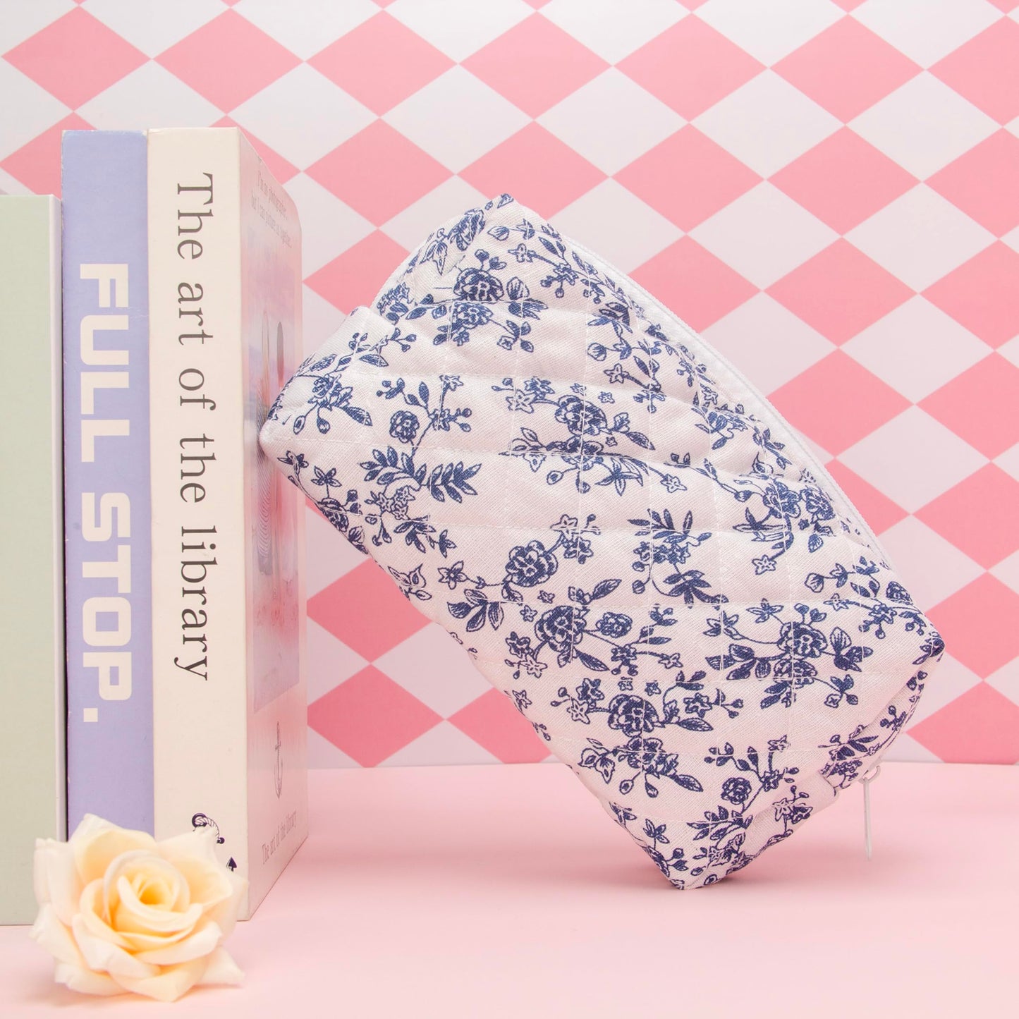 PAZIMIIK Small Quilted Makeup Bag,Zipper Cosmetic Pouch,Jouy Blue Beauty and Personal Care PAZIMIIK