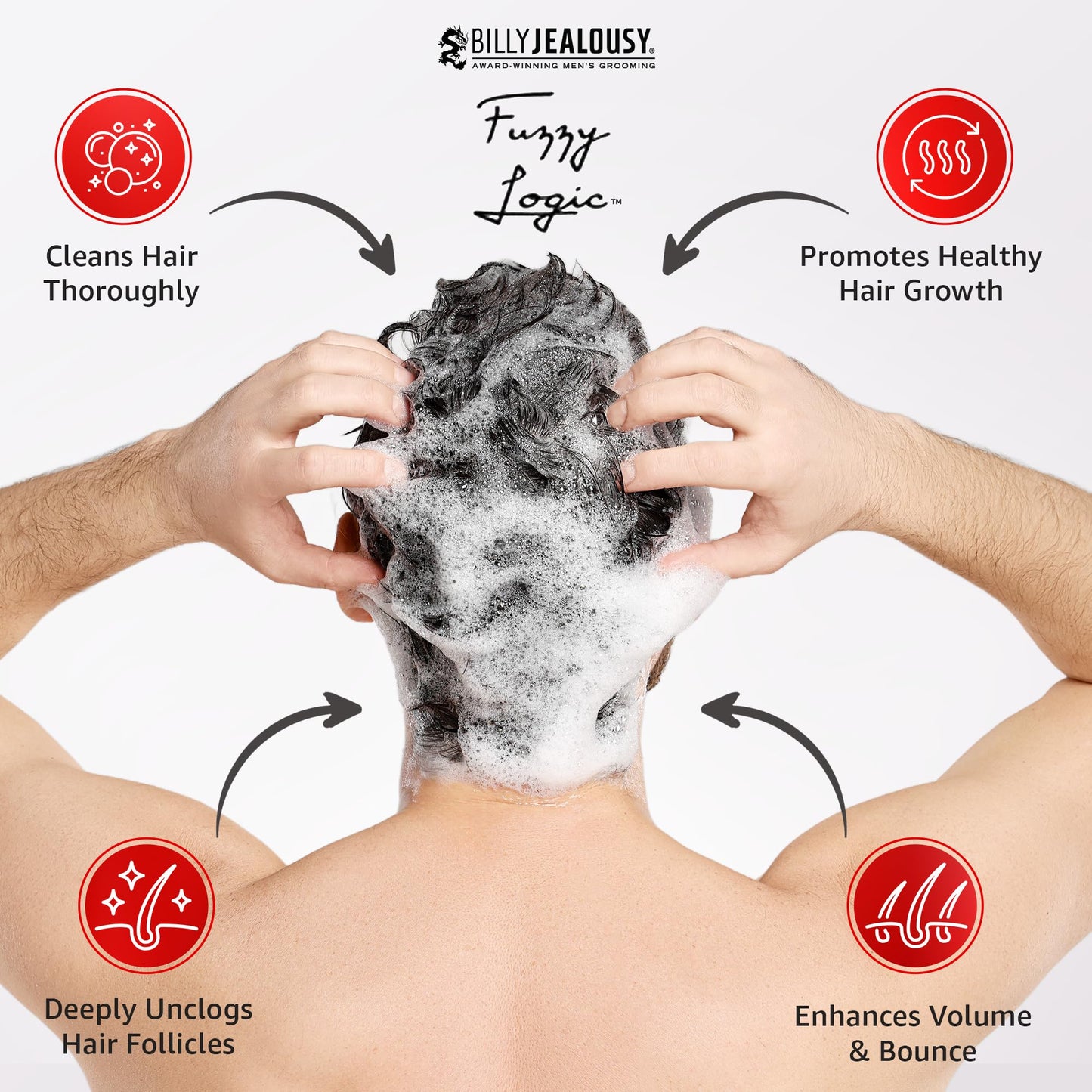 Billy Jealousy Fuzzy Logic Men's Shampoo for Thinning Hair, Peppermint-Infused, With DHT Blockers to Prevent Hair Loss and Breakage, Cleans