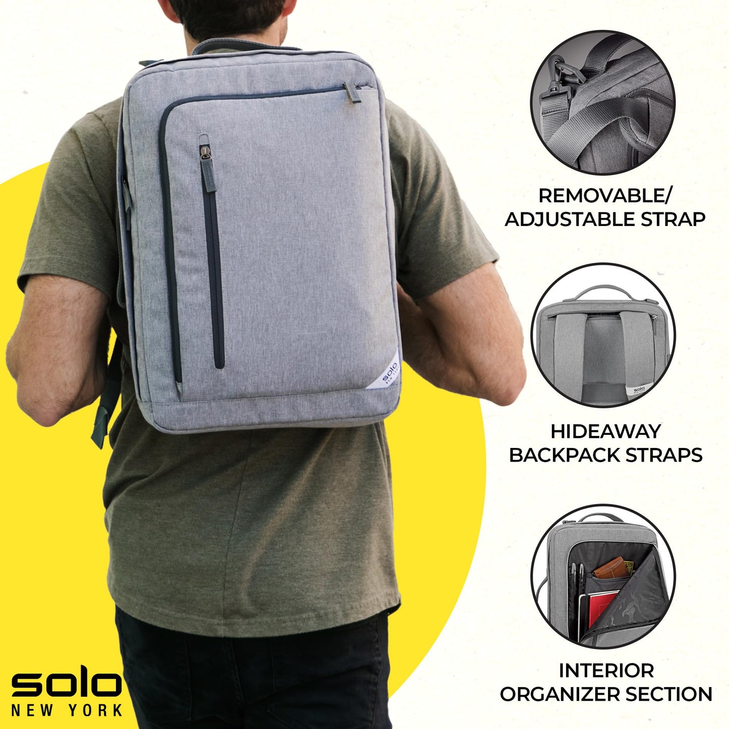 Solo New York Backpack Briefcase - Laptop Carrying Bag for Women & Men, Fits 15.6" Computer, Brief for Travel & Work, Front Zippered Pocket