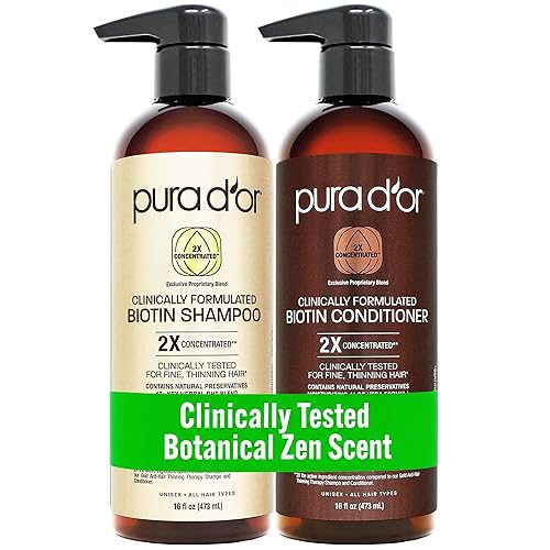 PURA D'OR Clinically Formulated Biotin Shampoo & Hair Regrowth Conditioner For Hair Thinning - 2X Concentrated Proprietary Thickening Blend For Women