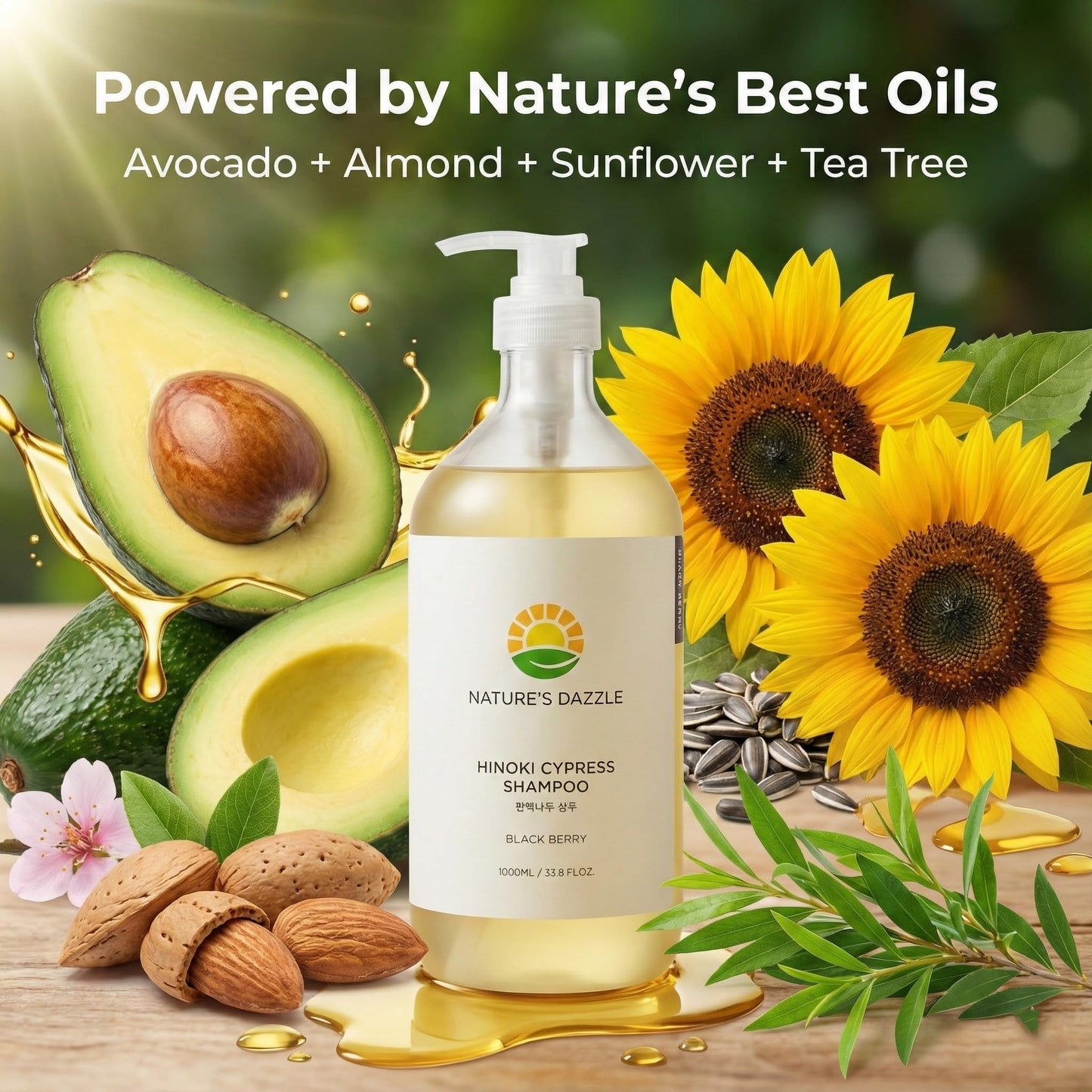 Nature's Dazzle Hinoki Cypress Shampoo(Black Berry Scent) 33.8oz & Citrus Brew Treatment (Grapefruit Scent)7.4oz - Scalp Soothing & Deep Nourishing