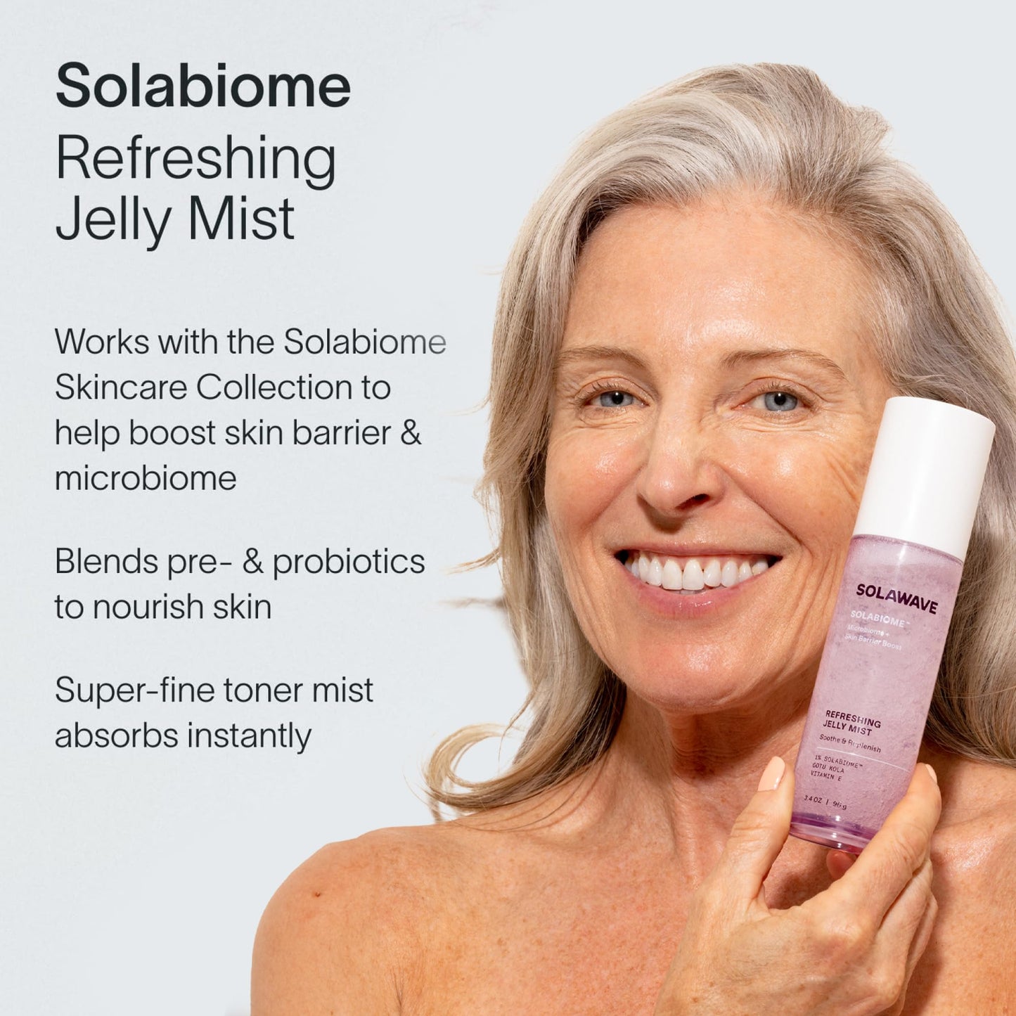 Solawave Refreshing Jelly Mist Toner with Gotu Kola, Prebiotics, Probiotics, Hydrating Pro Vitamin B5 for All Skin Types (3.4 OZ)
