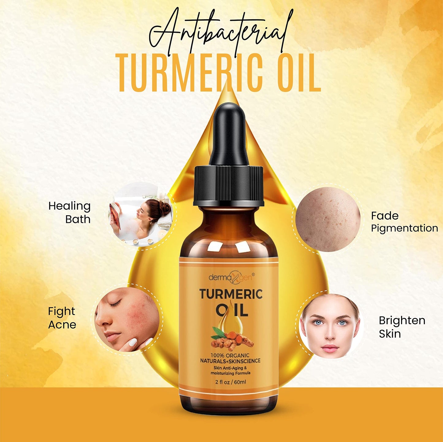 DERMAXGEN Organic Turmeric Oil for Skin Lightening - Turmeric Face Oil for Dark Spots, Anti-Aging & Hydrating Dry Skin - Glow Moisturizer for Face