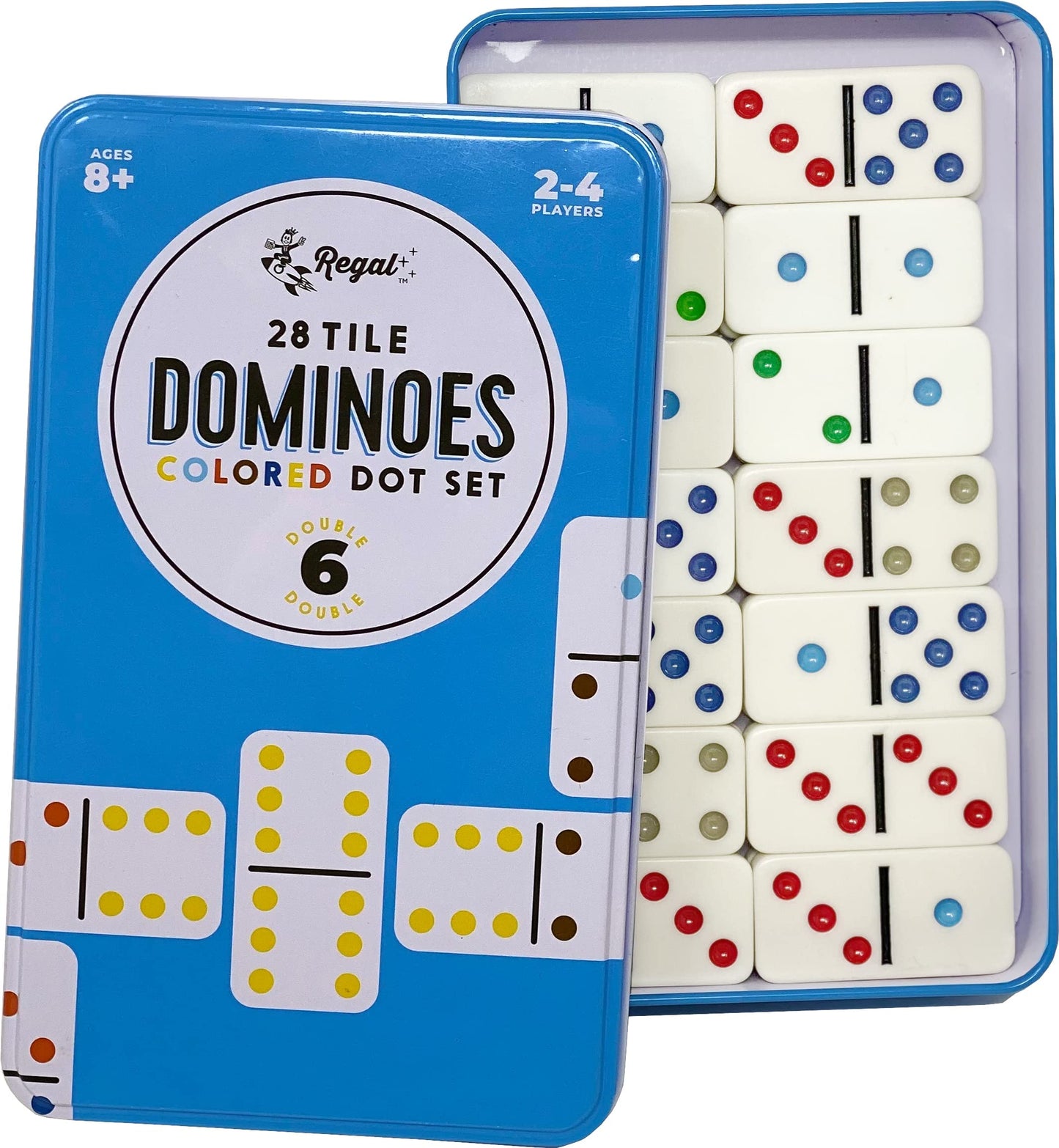 Regal Games Double 6 Dominoes Set for Adults & Kids - Classic Domino Game with 28 Tiles Colored Dots - 2 or 4 Player Games & Ideal for Family Fun…