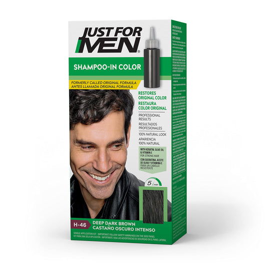 Just For Men Shampoo-In Color (Formerly Original Formula), Mens Hair Color with Keratin and Vitamin E for Stronger Hair - Deep Dark Brown, H-46, Pack