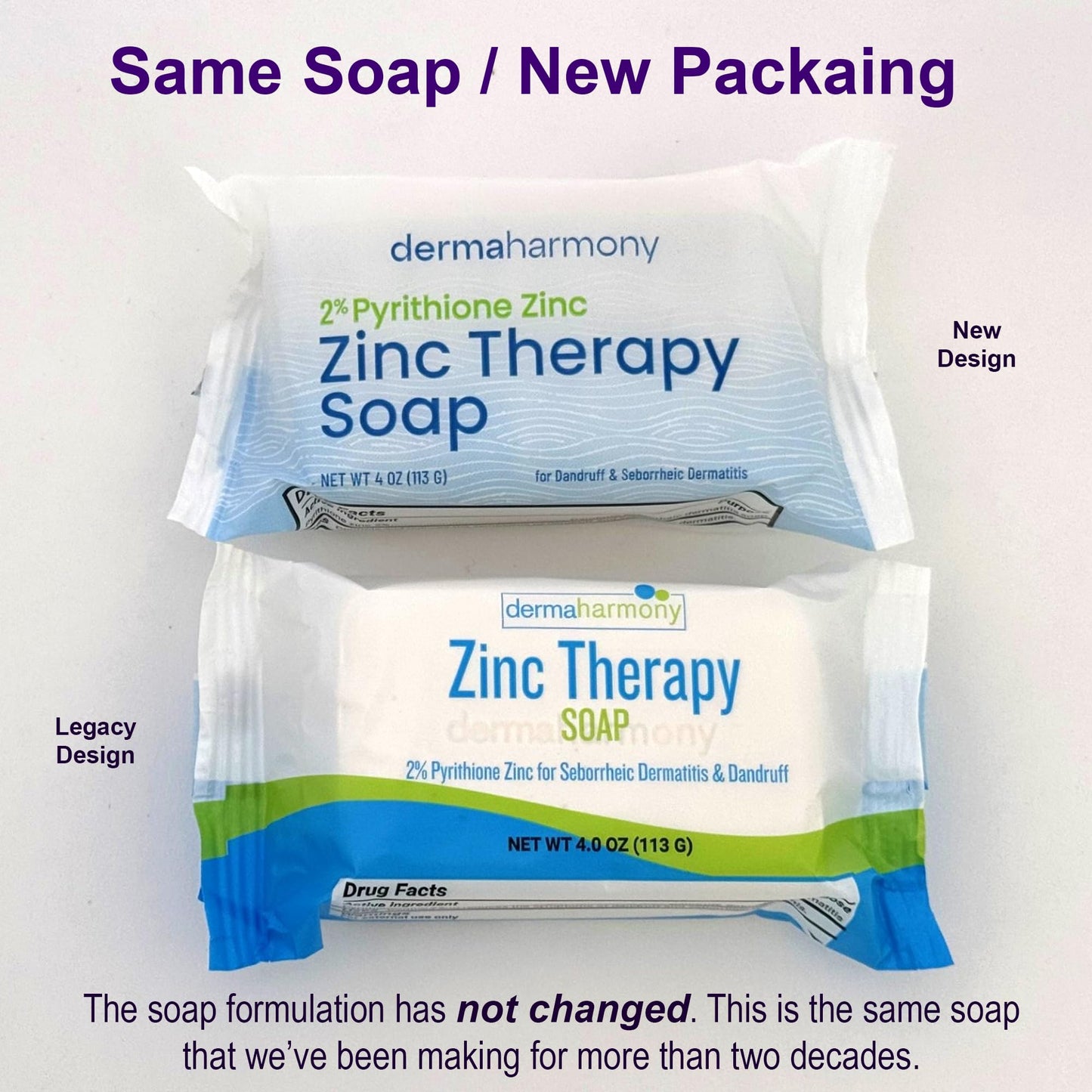 Dermaharmony 2% Pyrithione Zinc (ZnP) Bar Soap 4 oz - Crafted for Those with Skin Conditions - Seborrheic Dermatitis, Dandruff, Psoriasis, Eczema