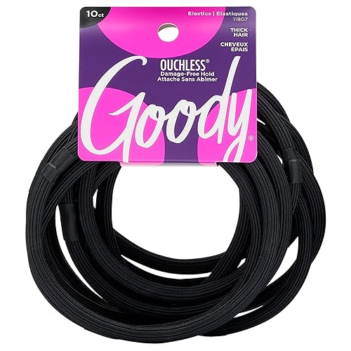 Goody Ouchless XL & Extra Thick Hair Elastics - Black Hair Ties for Women, No Damage, Strong Hold for Thick Hair, Curly or Textured Styles - 10 Count