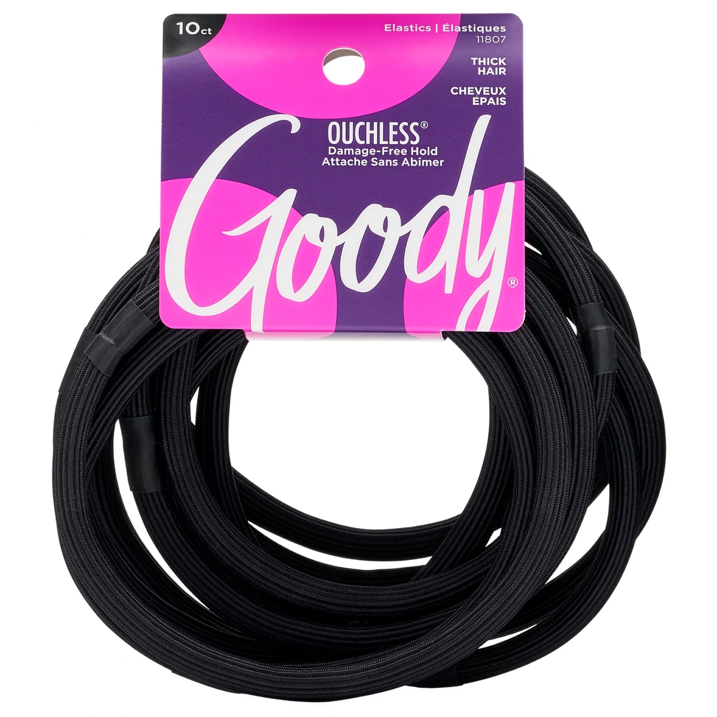 Goody Ouchless XL & Extra Thick Hair Elastics - Black Hair Ties for Women, No Damage, Strong Hold for Thick Hair, Curly or Textured Styles - 10 Count