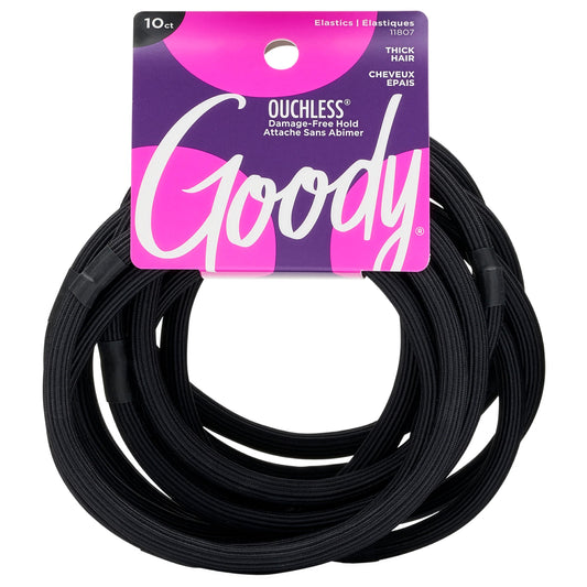 Goody Ouchless XL & Extra Thick Hair Elastics - Black Hair Ties for Women, No Damage, Strong Hold for Thick Hair, Curly or Textured Styles - 10 Count