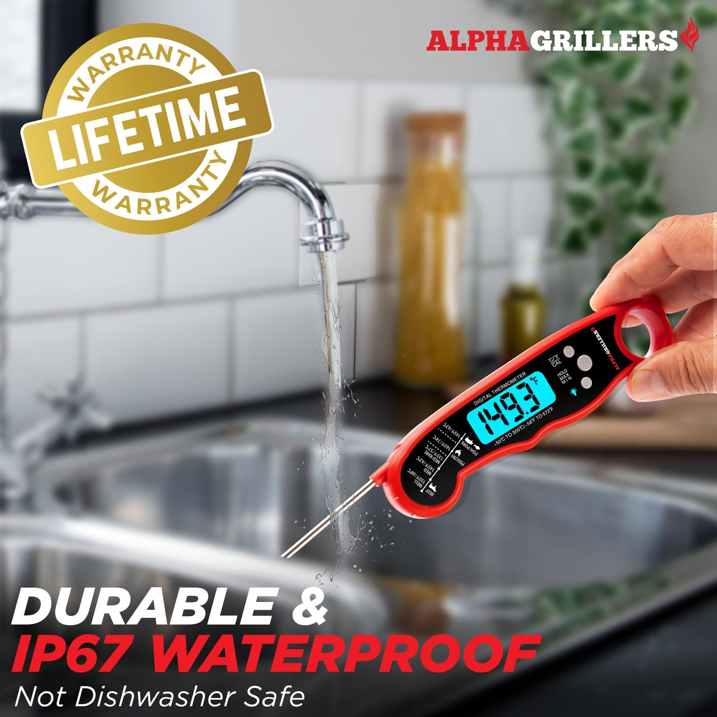 Alpha Grillers Digital Meat Thermometer – Instant Read Probe for Cooking, Grilling, Air Fryer, BBQ – Great Gift for Dad or Him