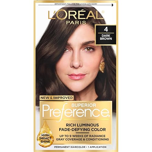 L'Oreal Paris Superior Preference Luminous Fade-Defying Permanent Hair Color, Hair Dye For Up to 9 Weeks of Radiance, Dark Brown 4, 1 Hair Dye Kit