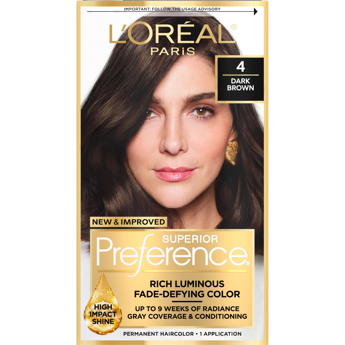 L'Oreal Paris Superior Preference Luminous Fade-Defying Permanent Hair Color, Hair Dye For Up to 9 Weeks of Radiance, Dark Brown 4, 1 Hair Dye Kit
