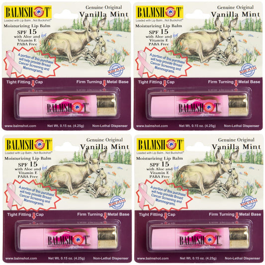 BALMSHOT Camo Vanilla Mint Lip Balm SPF 15 (4-Pack) - Beeswax Chapstick in 20-Gauge Brass Shotgun Shell Tube, Outdoor Lip Protector for Hunting Beauty and Personal Care Balmshot