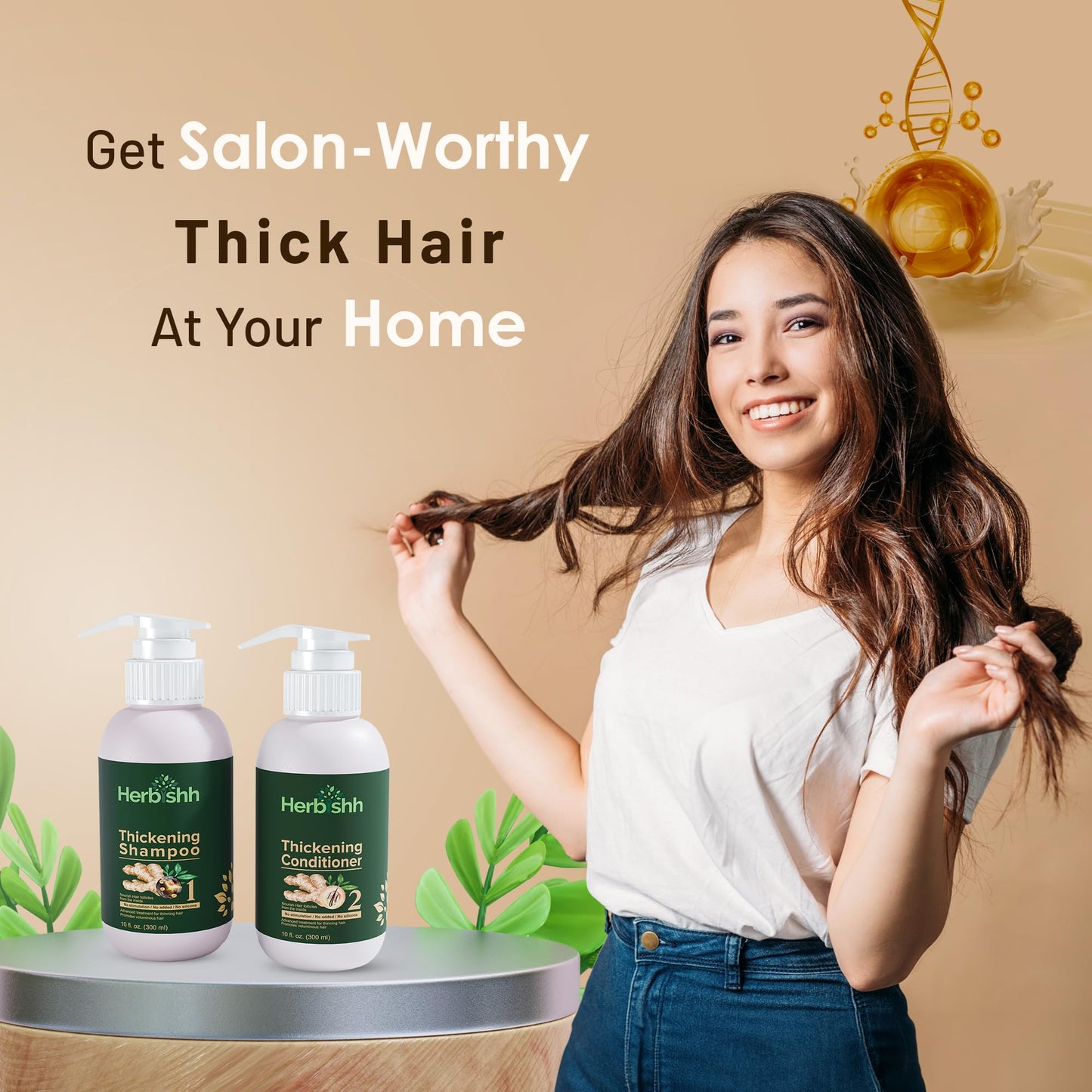 Herbishh Ginger Extract Thickening Shampoo and Hair Conditioner for Hair Thickening, Suitable for All Type Hair, Sulphates & Parabens Free 10fl. oz