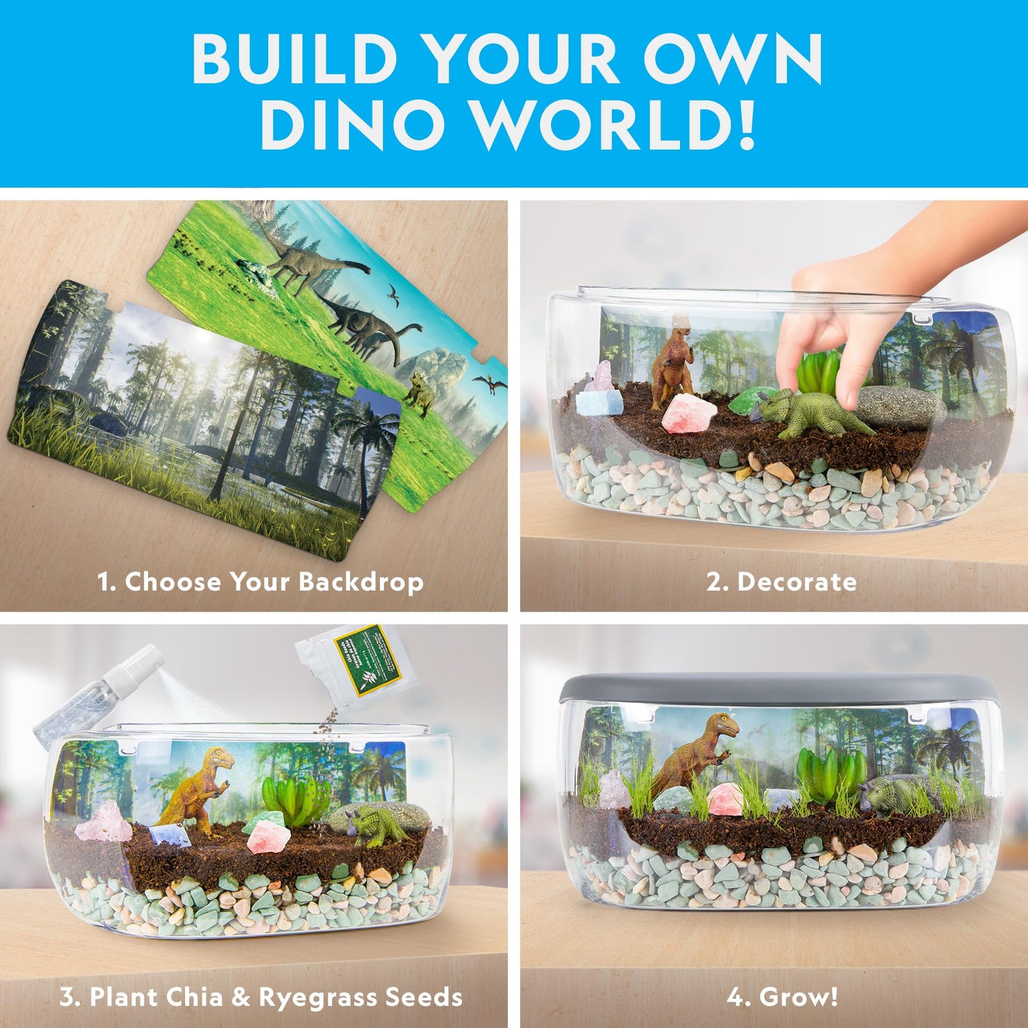 NATIONAL GEOGRAPHIC Light Up Terrarium Kit for Kids – Dinosaur Habitat with Real Plants & Gemstones, Fun Science Gift for Boys & Girls