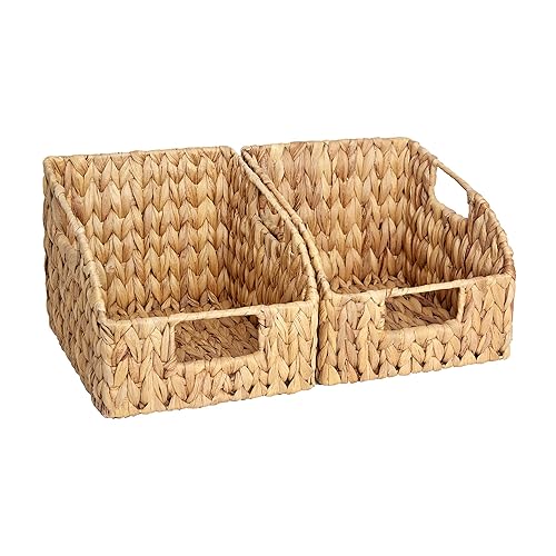 StorageWorks Pantry Baskets for Organizing, Wicker Basket with Built-in Handles, Handwoven Wicker Storage Baskets, Water Hyacinth for Shelves, 2 Pack