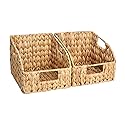 StorageWorks Pantry Baskets for Organizing, Wicker Basket with Built-in Handles, Handwoven Wicker Storage Baskets, Water Hyacinth for Shelves, 2 Pack