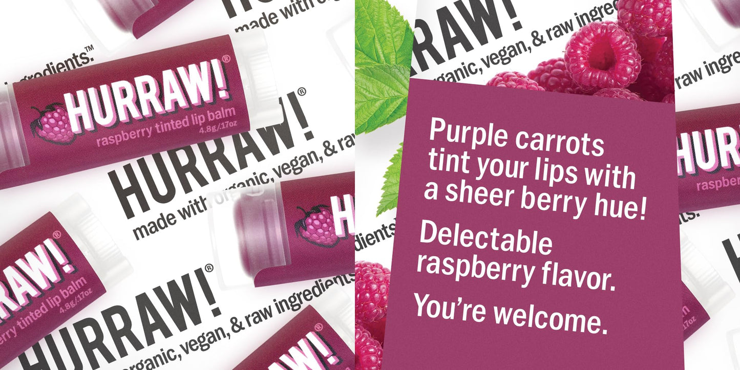 Hurraw! Raspberry Tinted Lip Balm, 3 Pack: (Sheer Berry Tint) Organic, Certified Vegan, Cruelty and Gluten Free. Non-GMO, 100% Natural Ingredients.