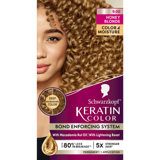 Schwarzkopf Keratin Permanent Hair Dye Cream, 9.0 Honey Blonde, Professional Quality Color for Up to 100% Gray Coverage, Bond Enforcing System