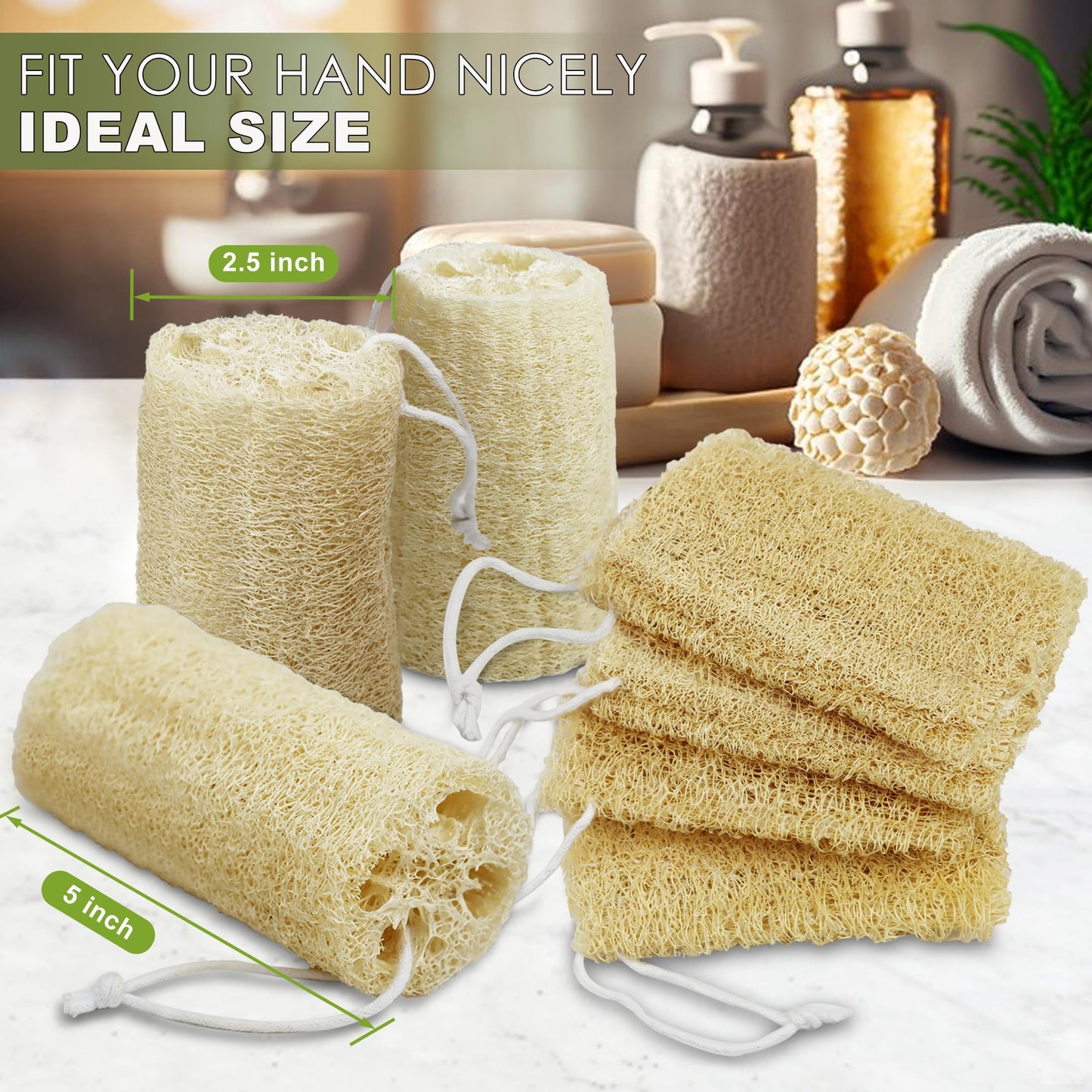 7 Pack Natural Loofah Exfoliating Body Scrubber, 5 Inches Organic Luffa Bath Sponge Exfoliating Shower Body Scrubber for Deep Cleaning & Smooth Skin