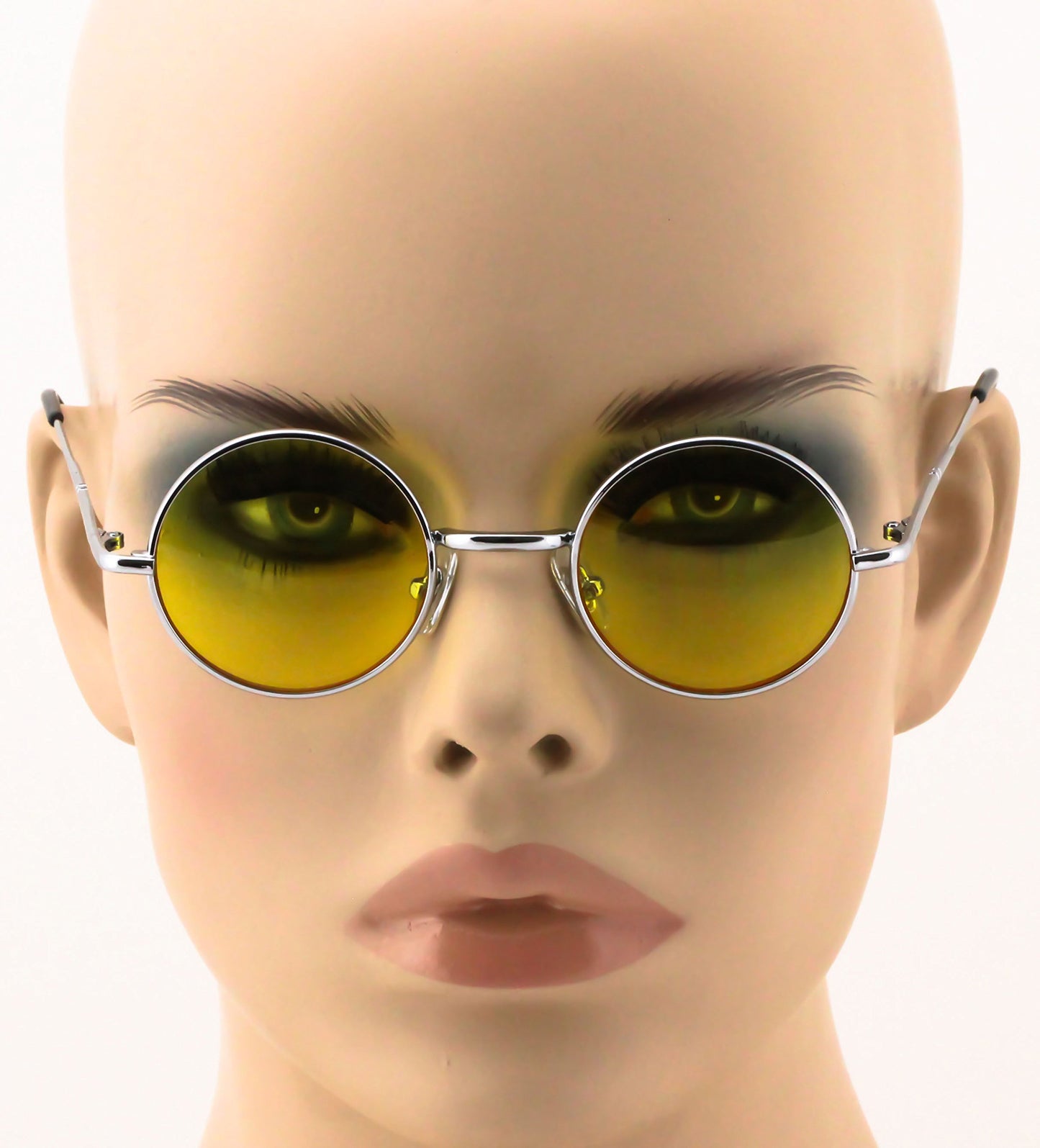 Lennon Hipster Fashion Sunglasses Small Metal Round Circle Elton Style (Yellow)