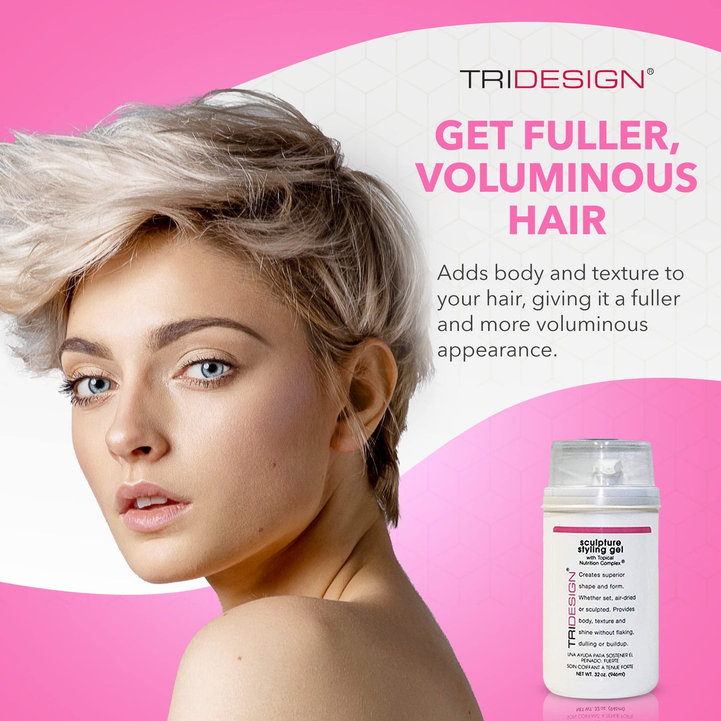 TRIDESIGN Hair Styling Gel, 32 oz - Medium Hold with Shine for Men and Women