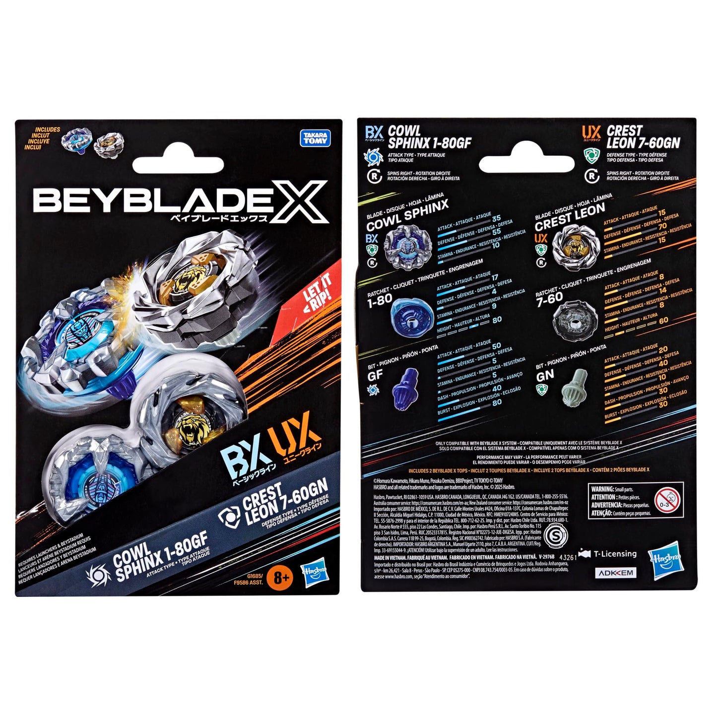 Beyblade X Cowl Sphinx 1-80GF BX & Crest Leon 7-60GN UX Dual Pack Set with 2 Right-Spinning Tops; Authentic Takara Tomy Battle Tops; Games/Toys for…