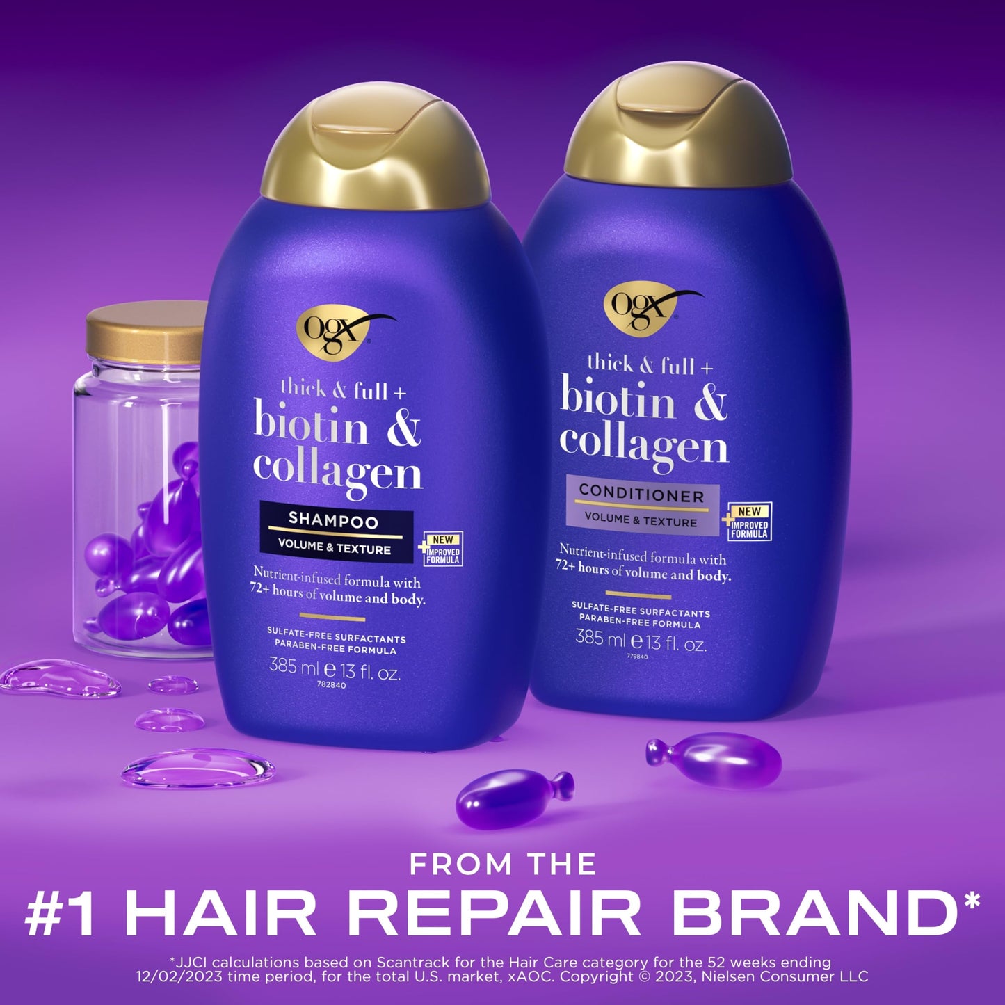 OGX Thick & Full + Biotin and Collagen for Hair Volume & Body, Sulfate Free Volumizing Shampoo & Conditioner Set for Fine & Thinning Hair