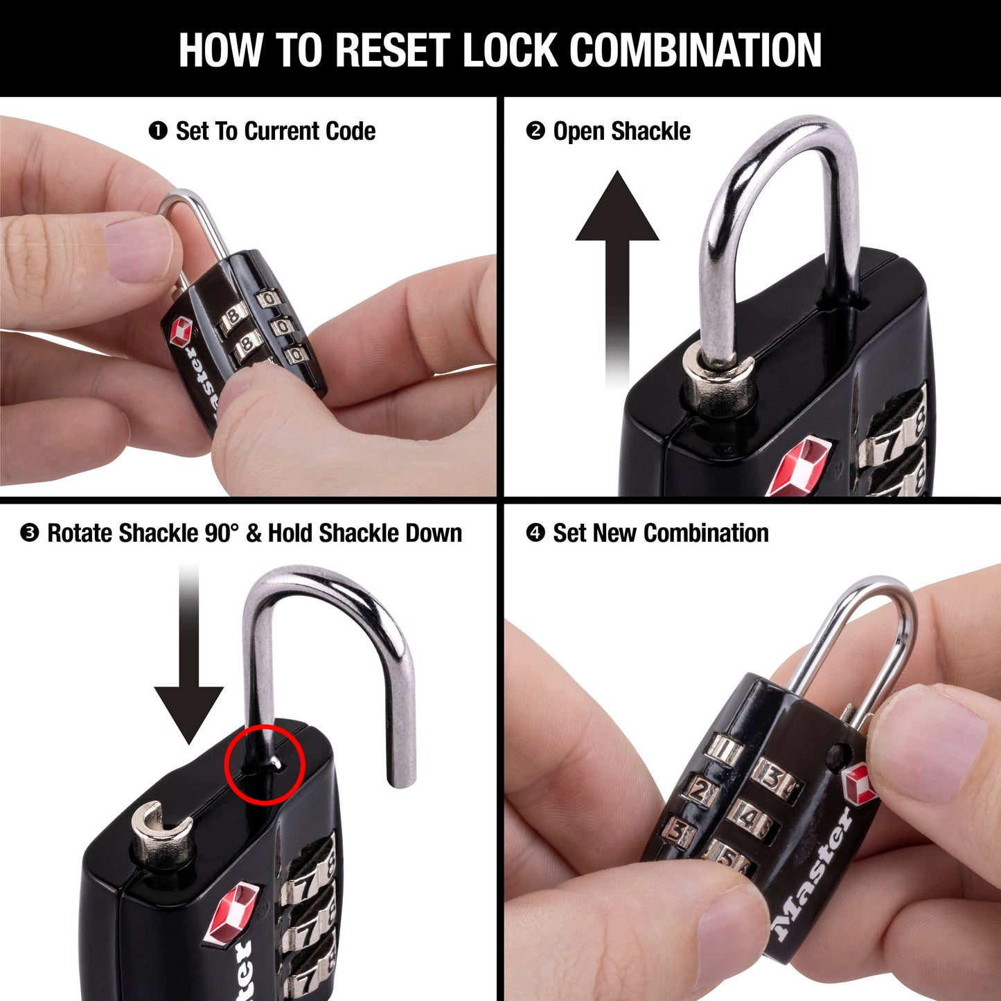 Master Lock TSA Approved Luggage Lock – Durable Wide Body Travel Padlock with Thin Steel Shackle for Suitcases & Backpacks (4680DBLK)