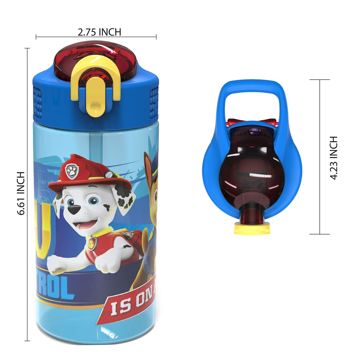Zak Designs 16oz Kids Durable Plastic Spout Cover and Built-in Carrying Loop, Leak-Proof Water Bottle Design for Travel (16 oz, Paw Patrol
