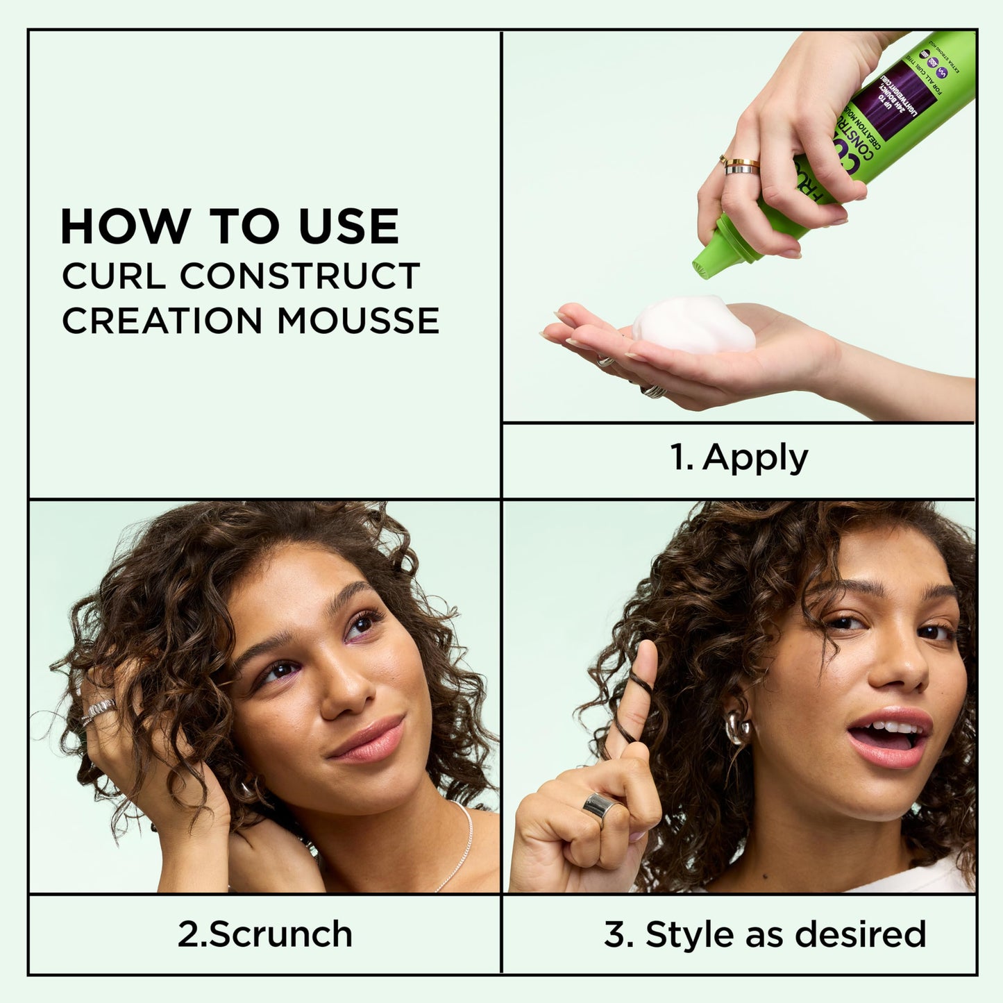 Garnier Fructis Curl Construct Creation Mousse, Curl Activator Provides Frizz Control, Long-Lasting Hold, and No Weigh-Down for Curly, Wavy, and Coily
