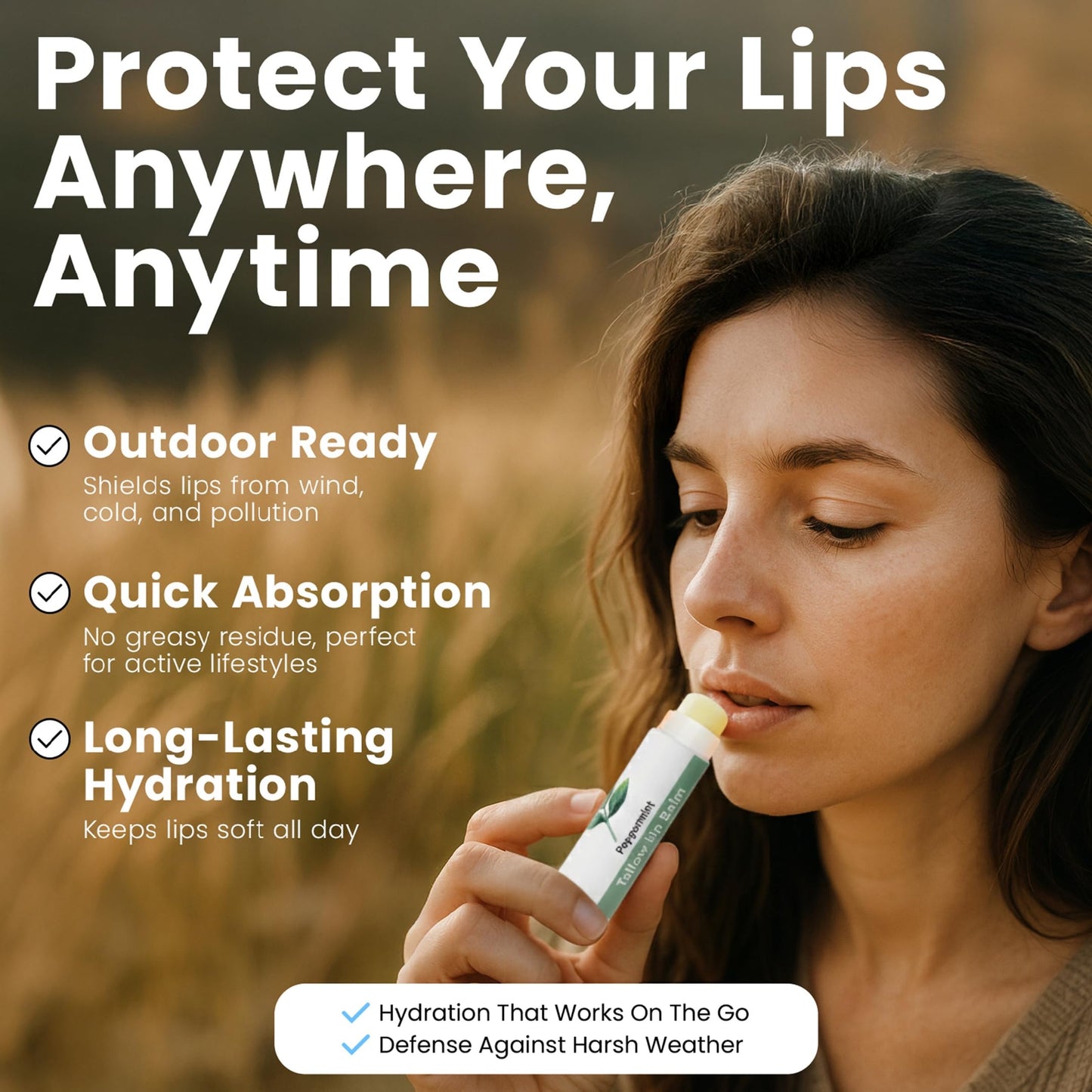 Tallow Lip Balm by Cattle Creek - All-Natural Ingredients, Long-Lasting Moisture and Hydration for Dry, Cracked, and Chapped Lips, Soothing Formula