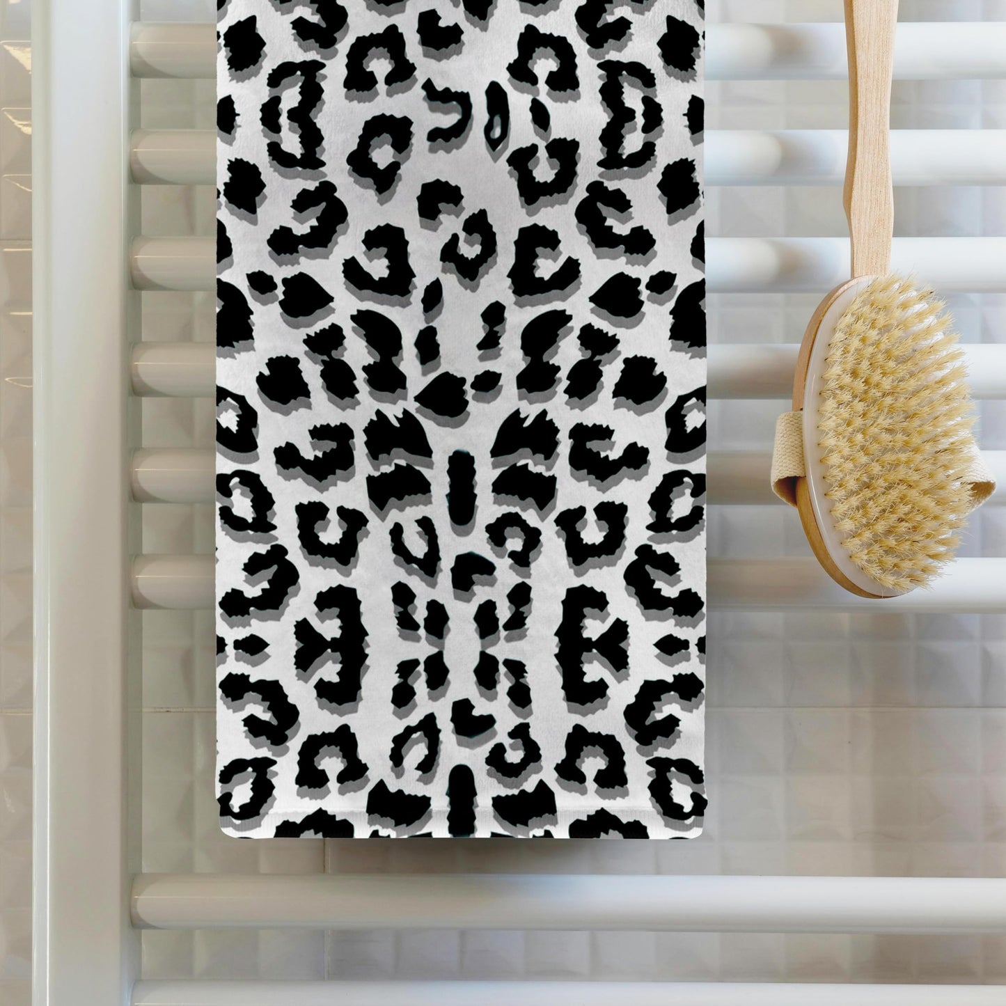 3D Rose Snow Leopard Animal Print Towel, 15" x 22", Multicolor