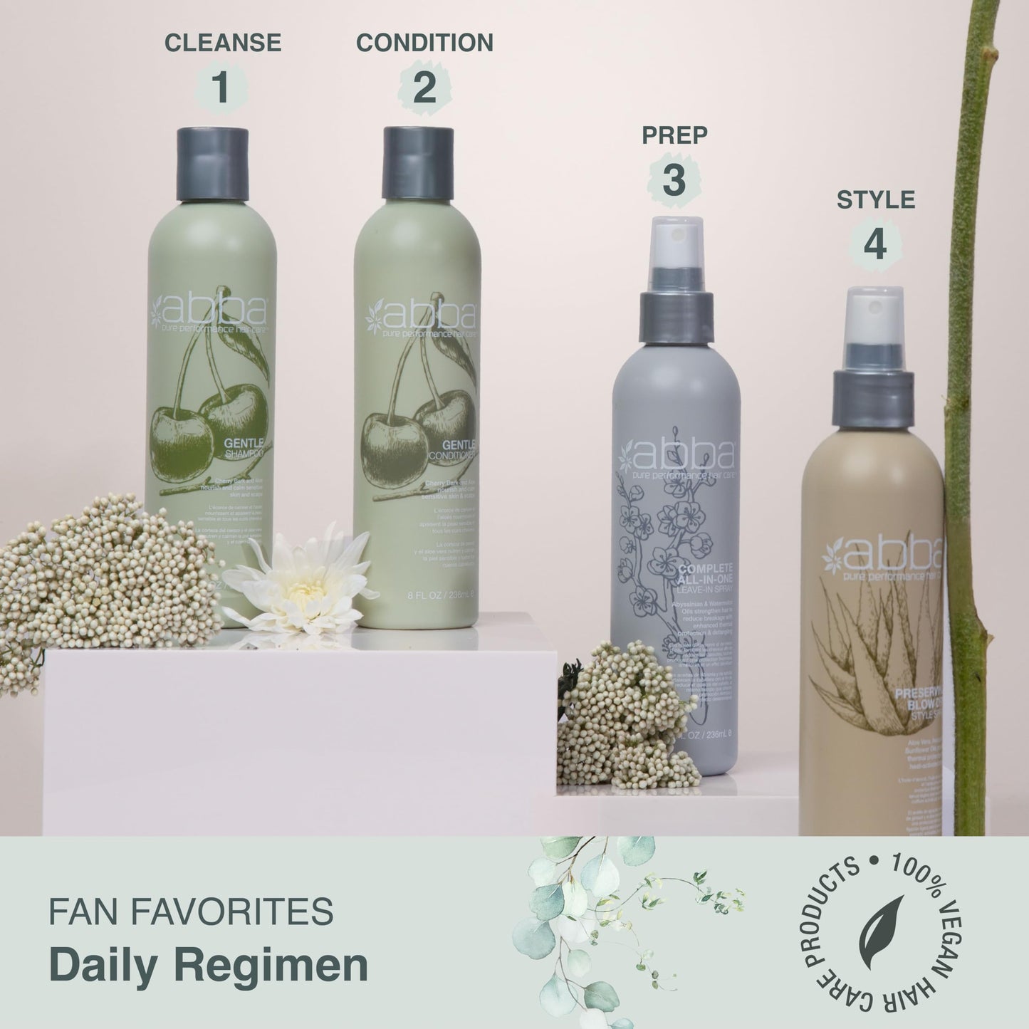 ABBA Gentle Shampoo, Cherry Bark & Aloe, 8 Fl Oz
