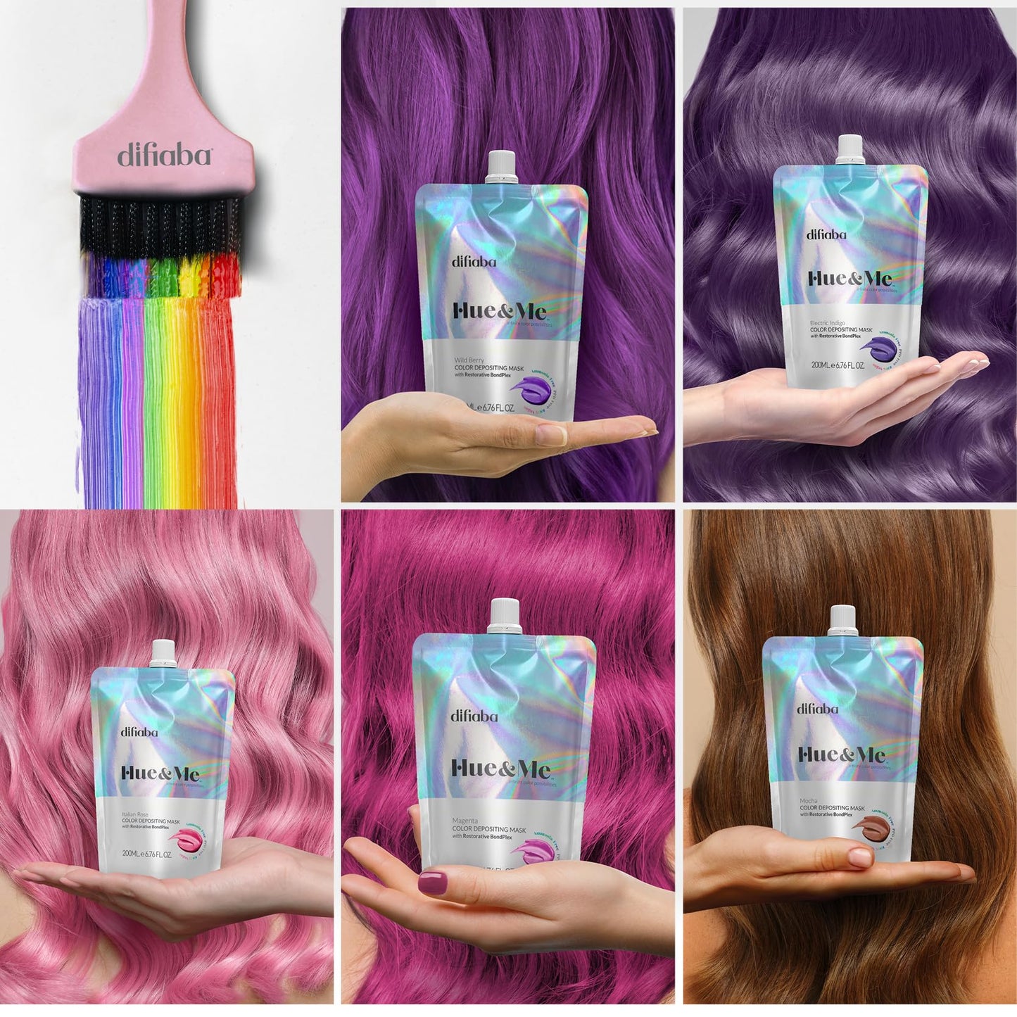 DIFIABA Hue & Me Color Depositing Conditioner - Temporary Hair Dye of Fantasy Colors - Hydrating Color Depositing Hair Mask with BondPlex - 6.76 oz
