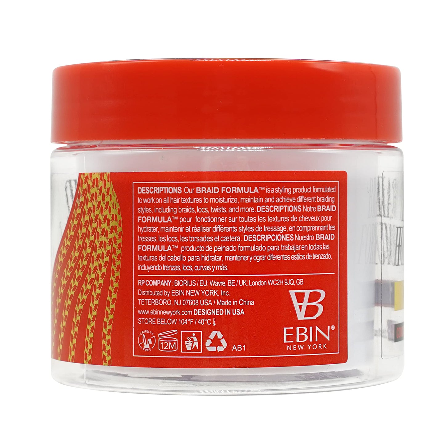 EBIN NEW YORK Braid Formula Conditioning Gel, Medium Hold, 3.53oz | Great for Braiding, Twisting, Edges, No Residue, No Flaking, Strong Hold, High