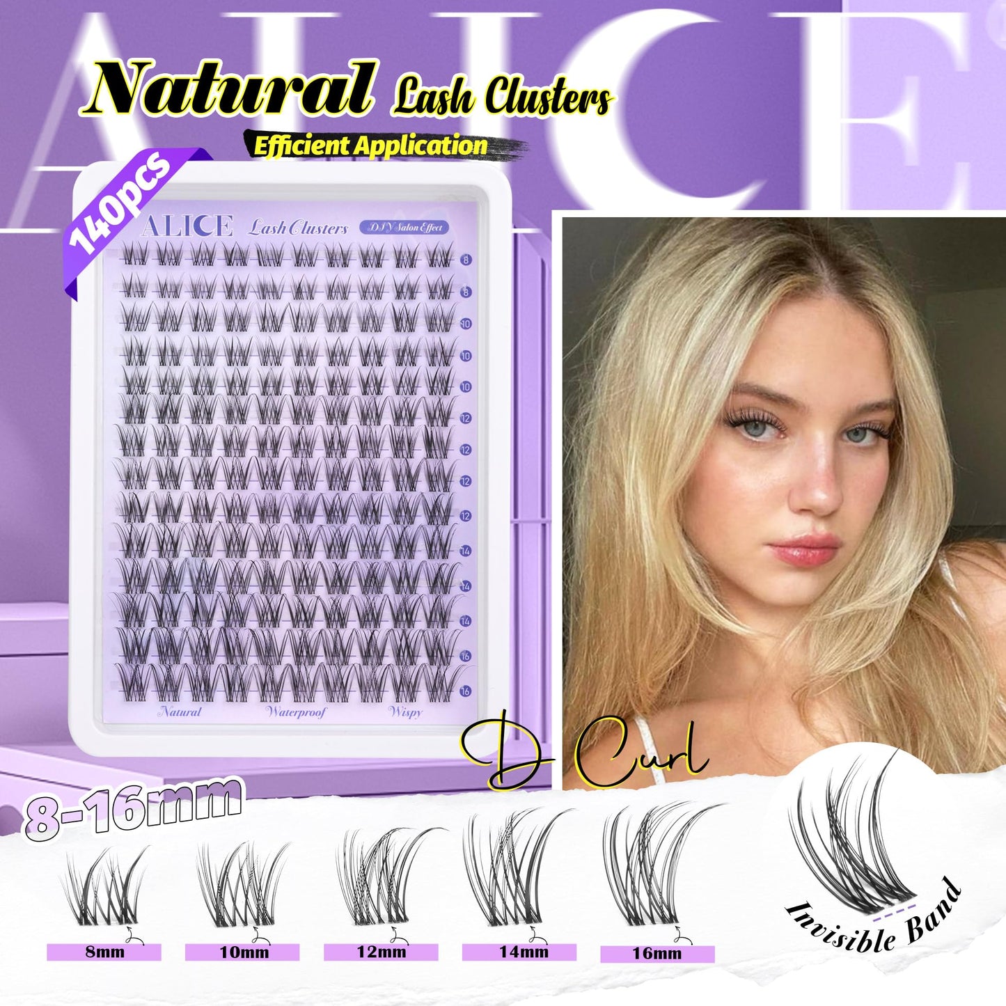 ALICE Natural Lash Clusters Lash Extensions Invisible Band Waterproof 8-16mm Cluster Eyelash Extensions Wispy Eyelash Clusters Individual Lashes Beauty and Personal Care ALICE