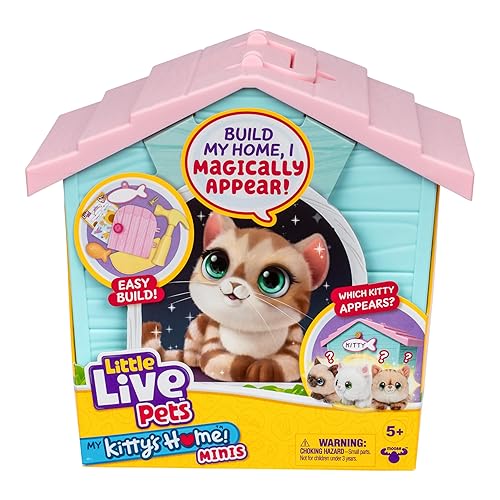 Little Live Pets My Kitty's Home Mini Playset, Mystery Kitty Plush Reveal, Build and Decorate Toy Pet Carrier, Repeat Play, Cat House Toys for Kids 5+