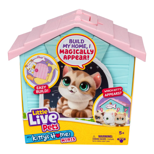 Little Live Pets My Kitty's Home Mini Playset, Mystery Kitty Plush Reveal, Build and Decorate Toy Pet Carrier, Repeat Play, Cat House Toys for Kids 5+